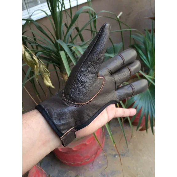 Traditional Archery Shooting Leather Gloves, Durable Finger Tabs for Bowstring Release and Comfort