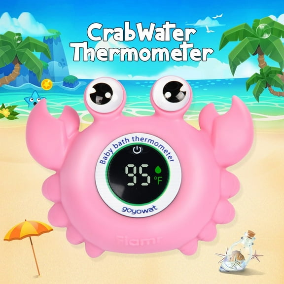 Mini LED baby bathtub thermometer, pink crab toy - baby bath safety alarm, three-color temperature display, waterproof temperature detector, floating toy, household cleaning kit