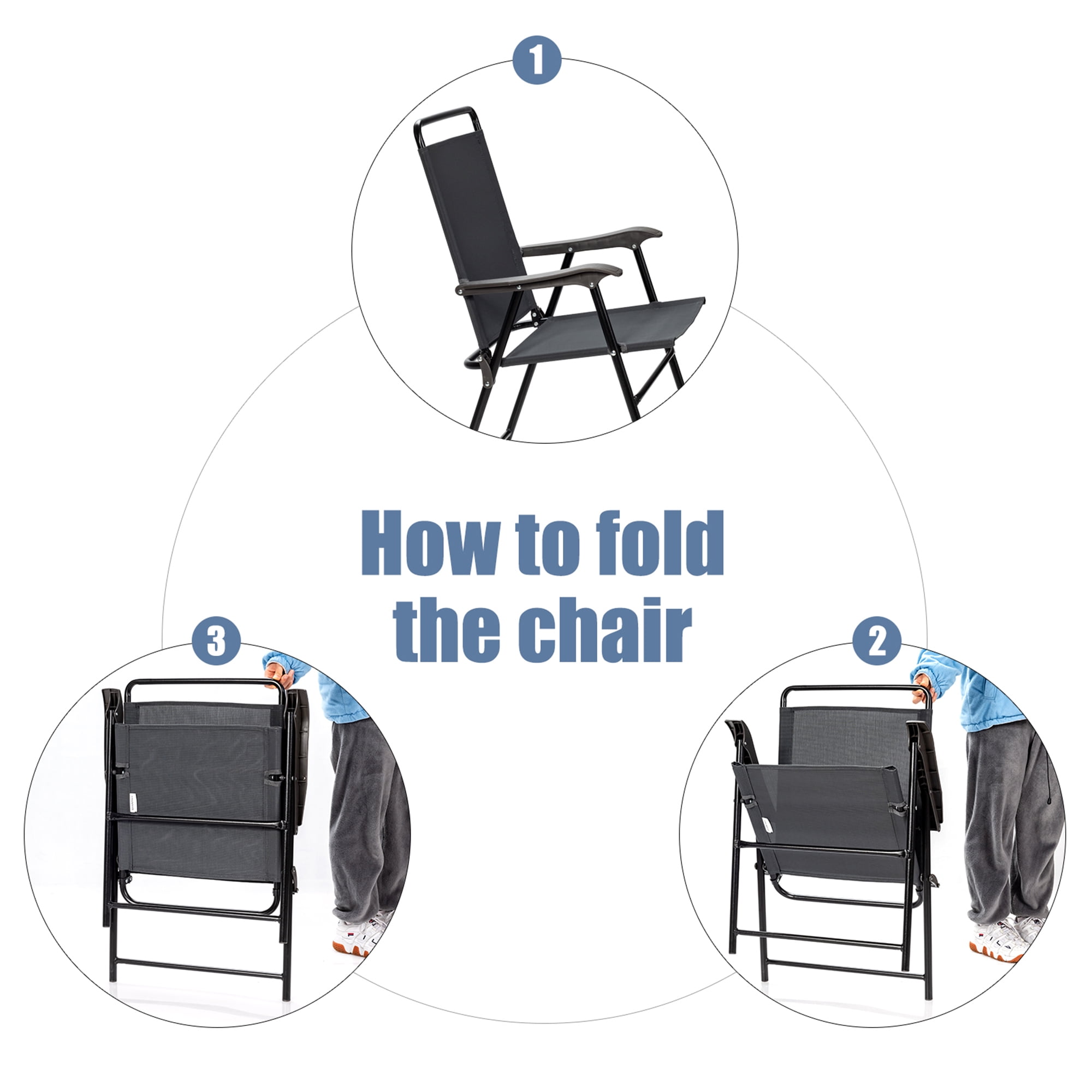 Gymax Set of 4 Folding Patio Chair Portable Sling Chair Yard Garden Outdoor