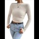 thumbnail image 1 of Tops de Punto Gofre para Mujer, Camisas de Larga, Camisetas Informales Ajustadas con Cuello Redondo, Jerséis Albaricoque M, 1 of 9