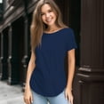 thumbnail image 4 of Women T Shirt Solid Color Tee Crewneck Short Sleeve Shirt Casual Summer Top Lady Loose Tee Shirts, 4 of 6