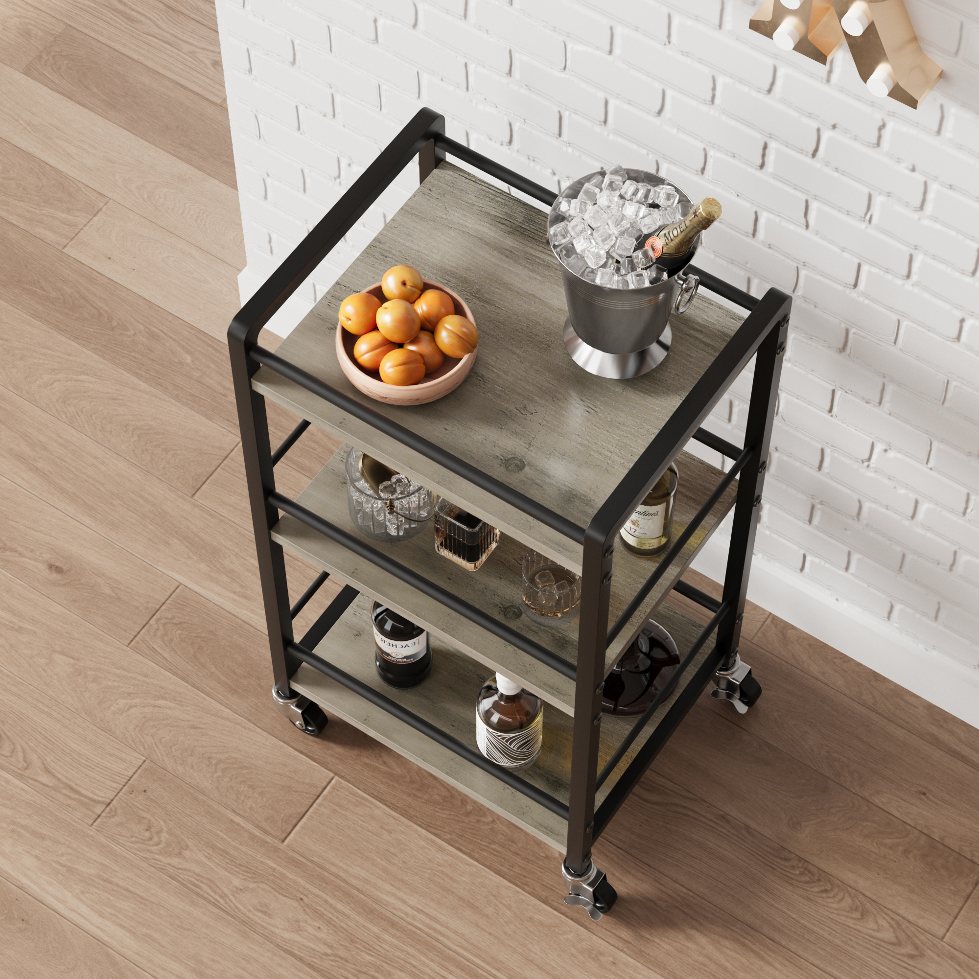 3 Tier Bar Cart for Home Mini Bar Carts for the Home with Wheels Liquor Cart Coffee Bar Cabinet Utility Kitchen Storage Island Serving Cart Grey