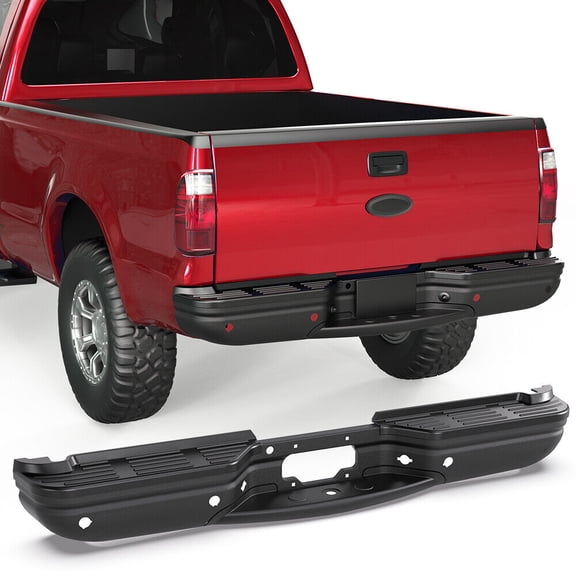MOSTPLUS Rear Step Bumper Black for 1999-2007 Ford F-250 F-350 Super Duty w/ Sensor Holes