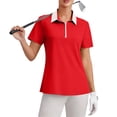 thumbnail image 4 of Soyumi Women's Short Sleeve Golf Tennis Polo Shirts V Neck Collared Workout Tops UV Protection Tennis Golf Shirt Business Casual Loose Collared V Neck Top, Red, 4 of 9