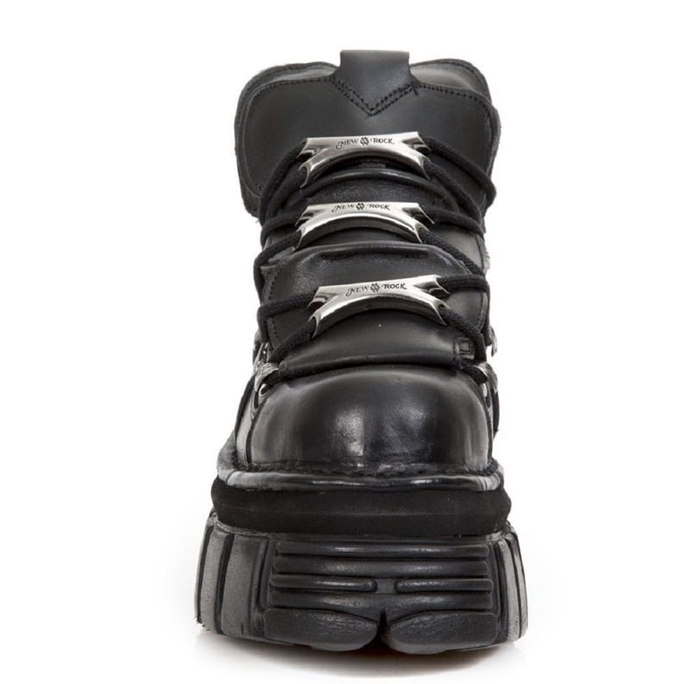 NEW ROCK 106-S29 TOWER SHOES Metallic Black Leather Biker Punk