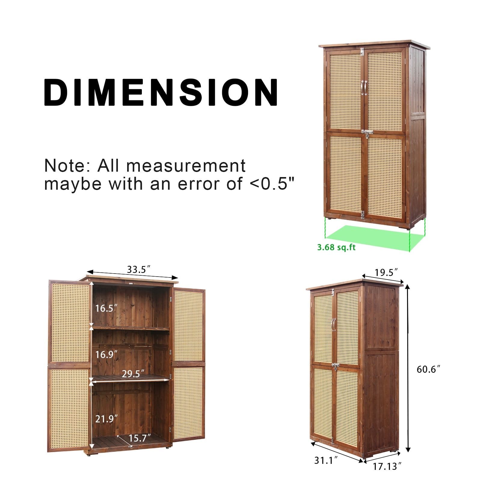 Outdoor Storage Cabinet, Beneouya 60.6" Wooden Garden Shed with 2 Removable Shelves & Waterproof Roof for Garden, Lawn, Patio - Carbonized Black