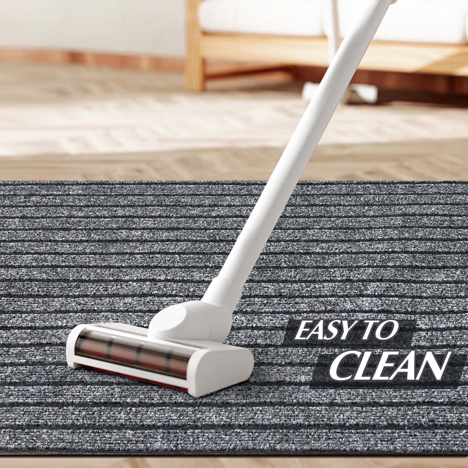 Morefany Outdoor Indoor Runner Rug Custom Size Rugs Non-Slip Hallway Carpet Runners with Rubber Backing Mat for Kitchen Entryway Garage Laundry 4ft x 17ft, Grey Striped