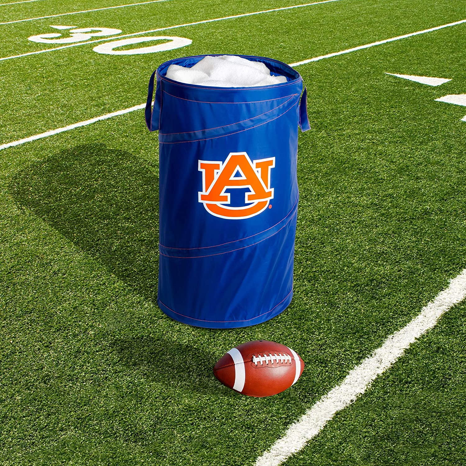 Smart Design Pop Up Spiral Laundry Hamper Bag - 15 x 25 inch - Auburn - Blue and Orange - Tigers