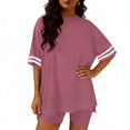 thumbnail image 4 of Timegard Workout Sets for Women Drop Shoulder Short Sleeve Loose Tops Shorts Athletic Outfits Summer, 4 of 6