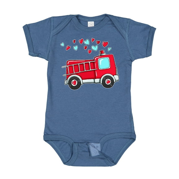 Inktastic Valentine Fire Truck with Hearts Boys or Girls Baby Bodysuit