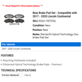 thumbnail image 2 of Rear Brake Pad Set - Compatible with 2017 - 2020 Lincoln Continental 2018 2019, 2 of 2
