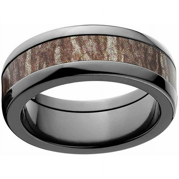 Bottomland Men's Camo Black Zirconium Ring with Polished Edges and Deluxe Comfort Fit