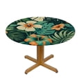 thumbnail image 3 of PIKWEEK Tropical Summer Hawaiian Flower Palm Leaves Print Round Tablecloth White, 3 of 8