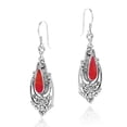 thumbnail image 2 of Victorian Style Teardrop Red Coral Inlay Sterling Silver Dangle Earrings, 2 of 4