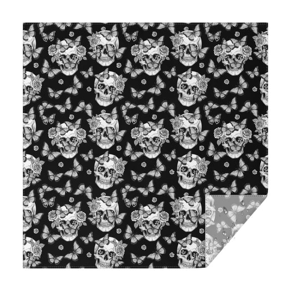 Black Skull Butterfly Pattern Square Tablecloth,Waterproof Square Table Cover,Wipeable Spillproof Washable Table Cover for Home Kitchen Party Decor 42"X42"(107x107cm)