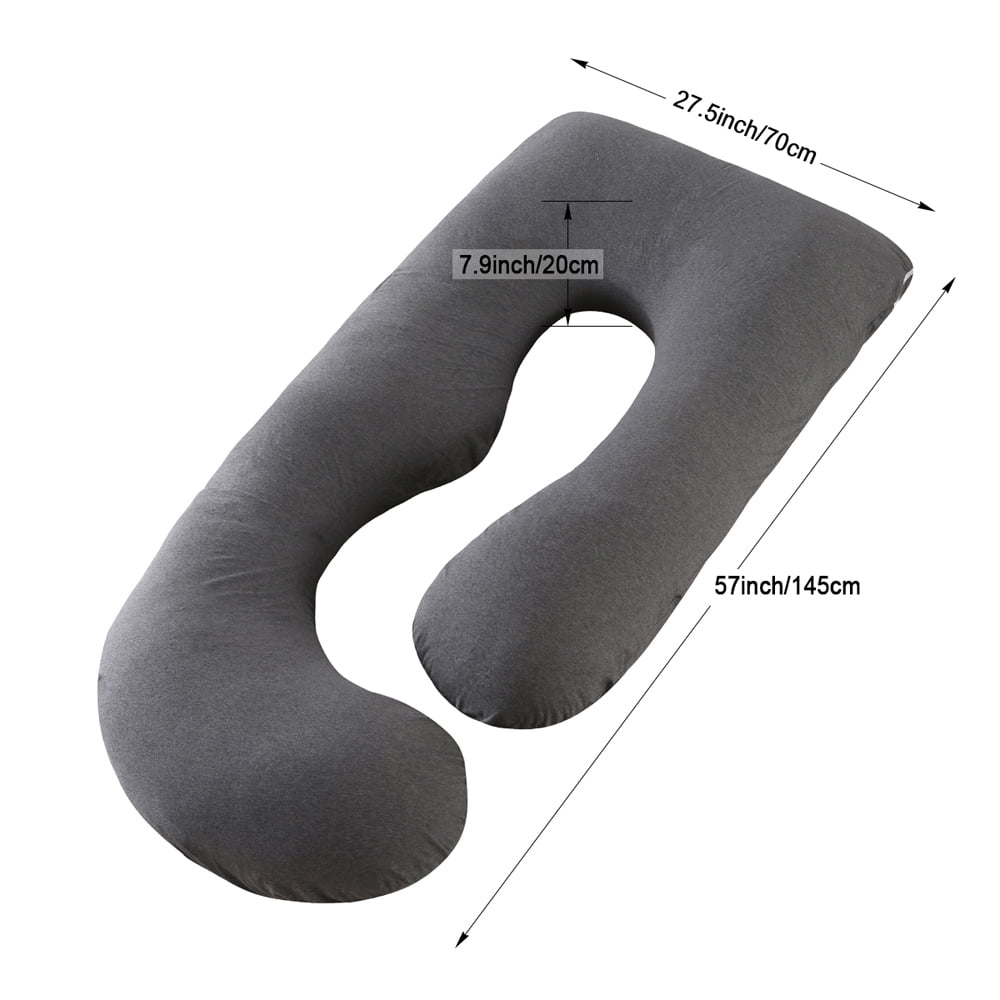 Topchances Pregnancy Pillow Maternity Belly Contoured Body  Pillow Extra Large With Knitted Cotton Cover Gray US