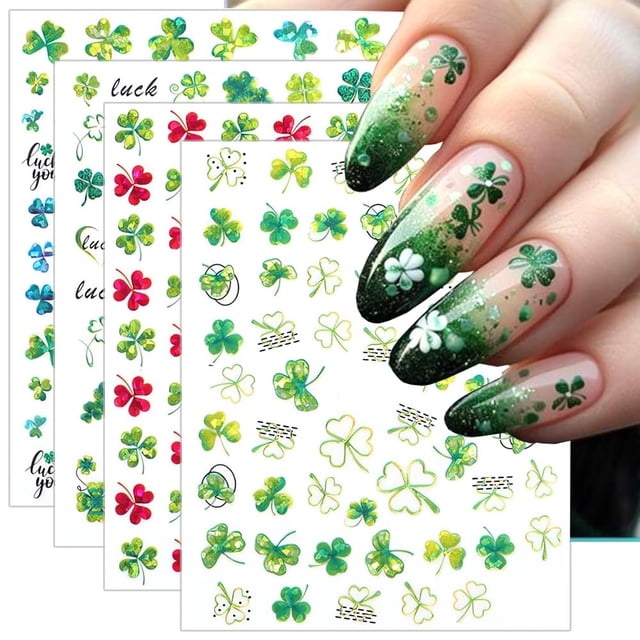 Calcomanías para uñas KOLONAMS, trébol de San Patricio, 4 piezas