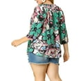 thumbnail image 3 of Unique Bargains Women's Plus Size 3/4 Sleeves Self Tie Neck Floral Blouse Green 1X, 3 of 7
