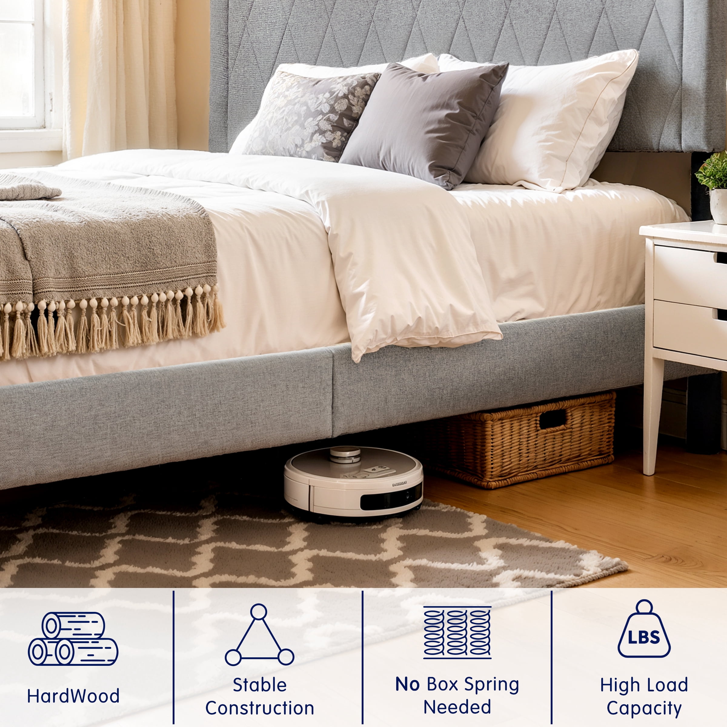 Modern Upholstered Bed Frame,Solid wood Platform,No Box Spring Needed,Full,Gray