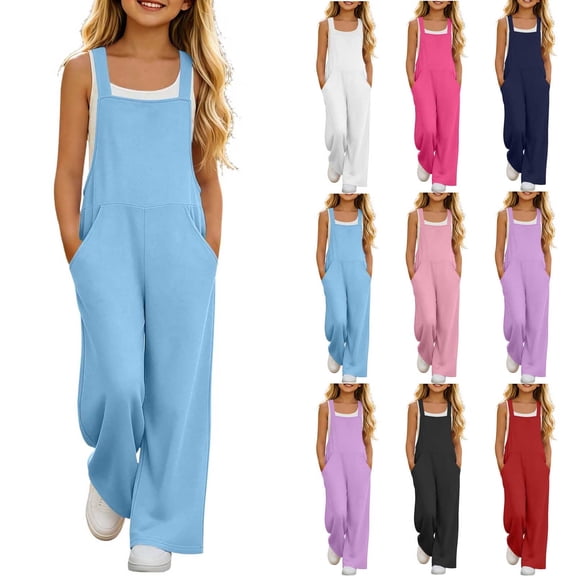 Vornjynx Girls Overalls with Pocket Comfort Soft Straight Fit Summer Casual Trendy Jumpsuits Pink Size 6