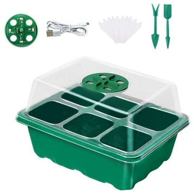 6-Hole Indoor Seed Starting Kit with LED Grow Light, Humidity Dome, Plant Labels, USB Powered - Complete Seedling Starter Tray System with Drainage & Air Ventilation for Home Gardening