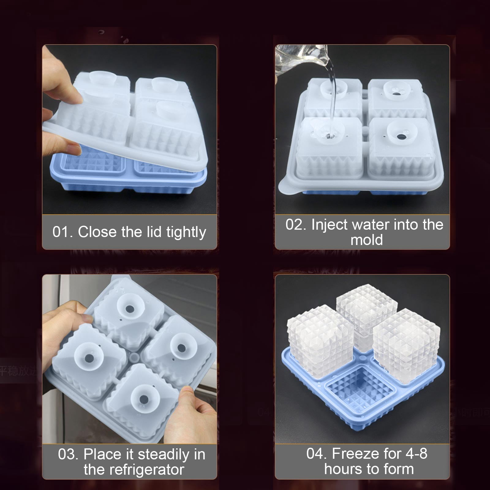 3D Square Ice Cube Tray, Large Square Silicone Fun Shapes Whiskey Ice Mold for Cocktails, Bourbon,Brandy, Whiskey Gifts.(2.2*5.3*5.3 in).Blue