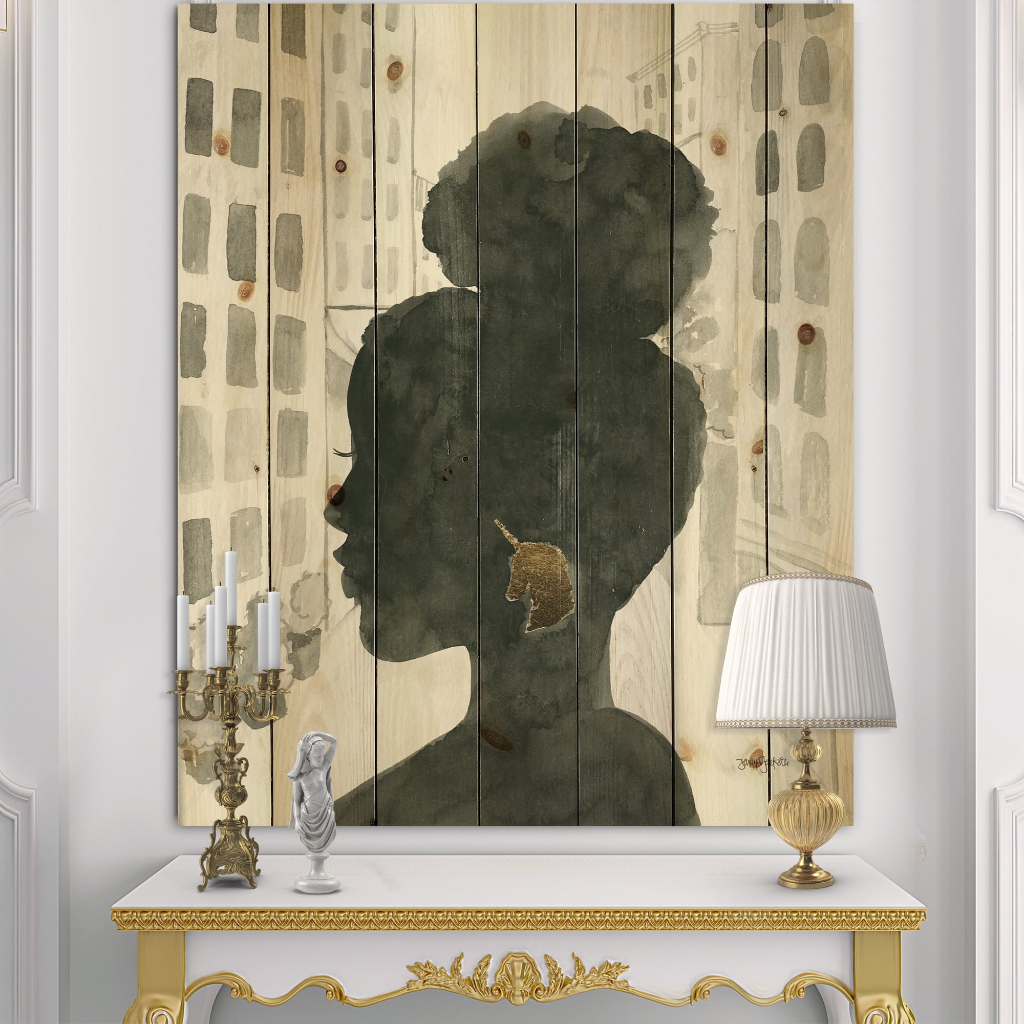 Designart 'Glam Pink Ladies II' Fashion Print on Natural Pine Wood