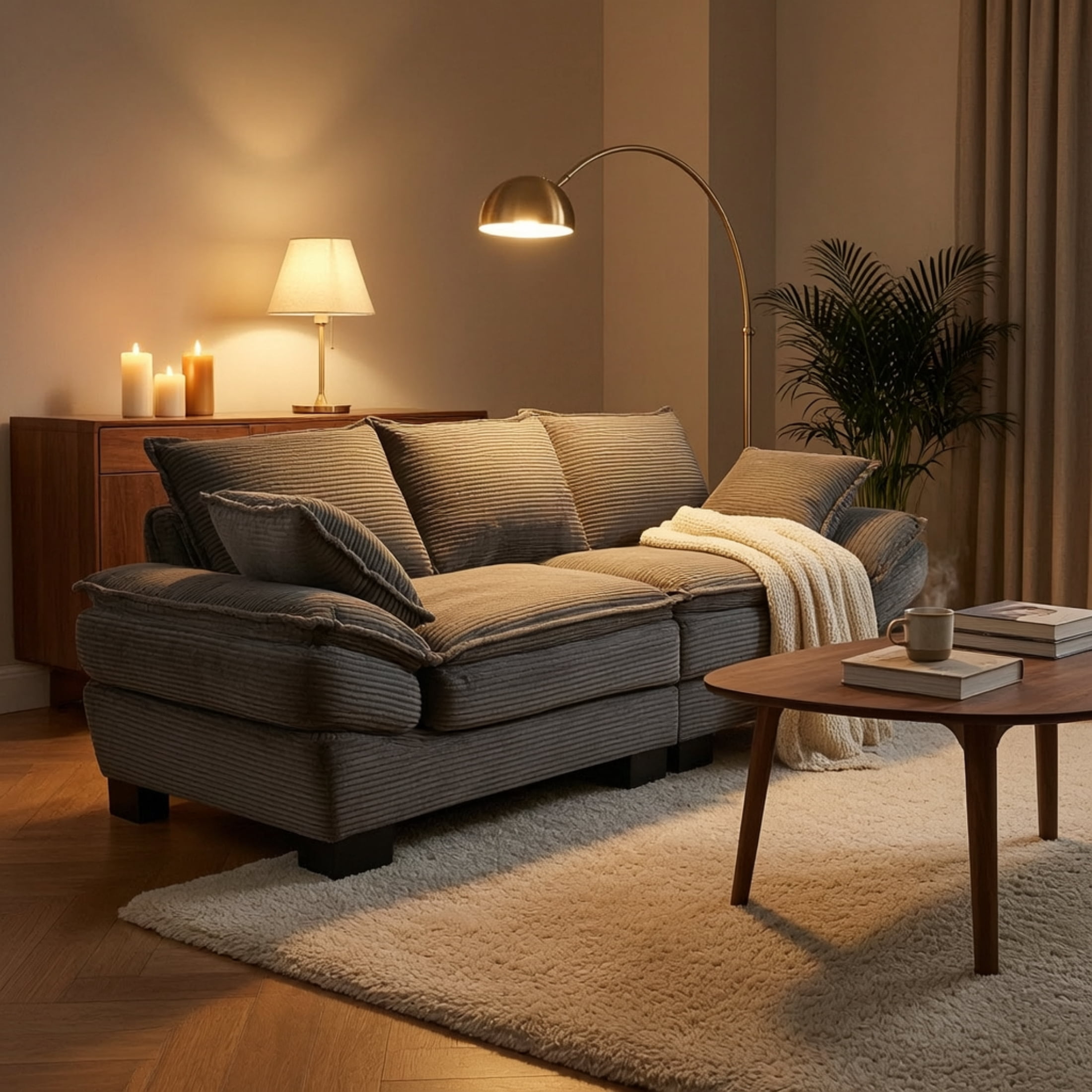 Anpport Corduroy Sofa, 80.5" Oversized Deepseat Loveseat for Living Room, Gray