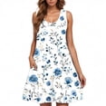 thumbnail image 5 of Staron Robes d'Été Décontractées pour Femmes en Solde à Moins de 10$ Col Rond Ample Robe Bohème Imprimé Floral Fluide Sans Manches Robe de Vacances L, 5 of 5