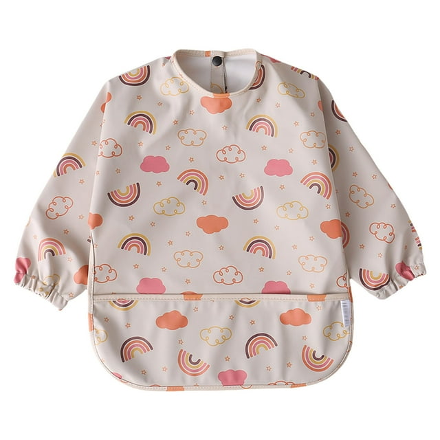 MIASHUI Baby Long Sleeve Bib Cartoon Print Toddlers Soft Bib Outfit