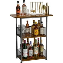 Floor Standing Freestanding Whiskey Rack: 3 Tier Wine Rack Mini Bar Table Corner Wine Bottle Display Stand Liquor Cabinet Bar, for Bottles,Cocktail Shaker,Mugs