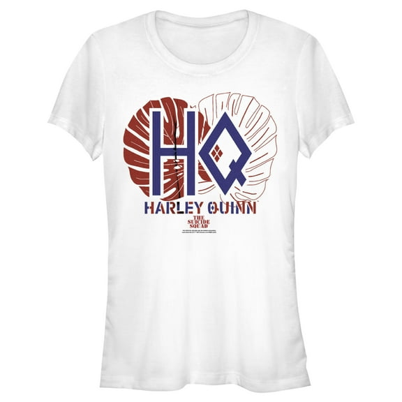 Junior's The Suicide Squad Harley Quinn Leaf Logo  Graphic Tee White Medium