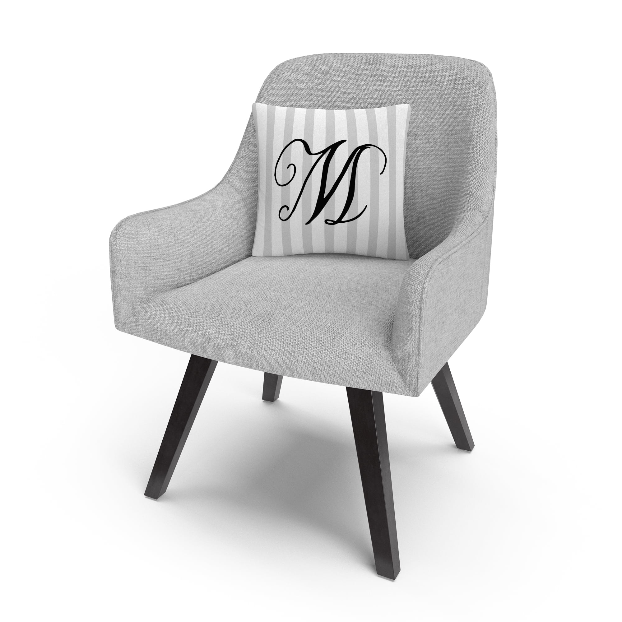 Gray Striped Ornate Letter Script M By Abc 16 X 16 Decorative Throw Pillow