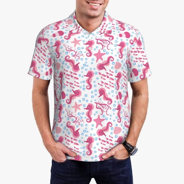Balery Seahorse and Starfish Camisa Polo de Hombre con Estampado, de Manga Corta y Tejido Medio, Camisa Tipo Golf Polo-X-Large