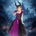 thumbnail image 4 of Kogui Halloween Witch Cosplay Outfit Mesh Tail Sundress For Girls Party & Stage Show (Purple, 10-12 Years), 4 of 7