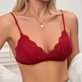 thumbnail image 2 of Jinhomg Women's Lace Bralettes Triangle Wireless Bras with Adjustable Straps V Neck Soft Unpadded Scalloped bras Wine 707580AB, 2 of 7