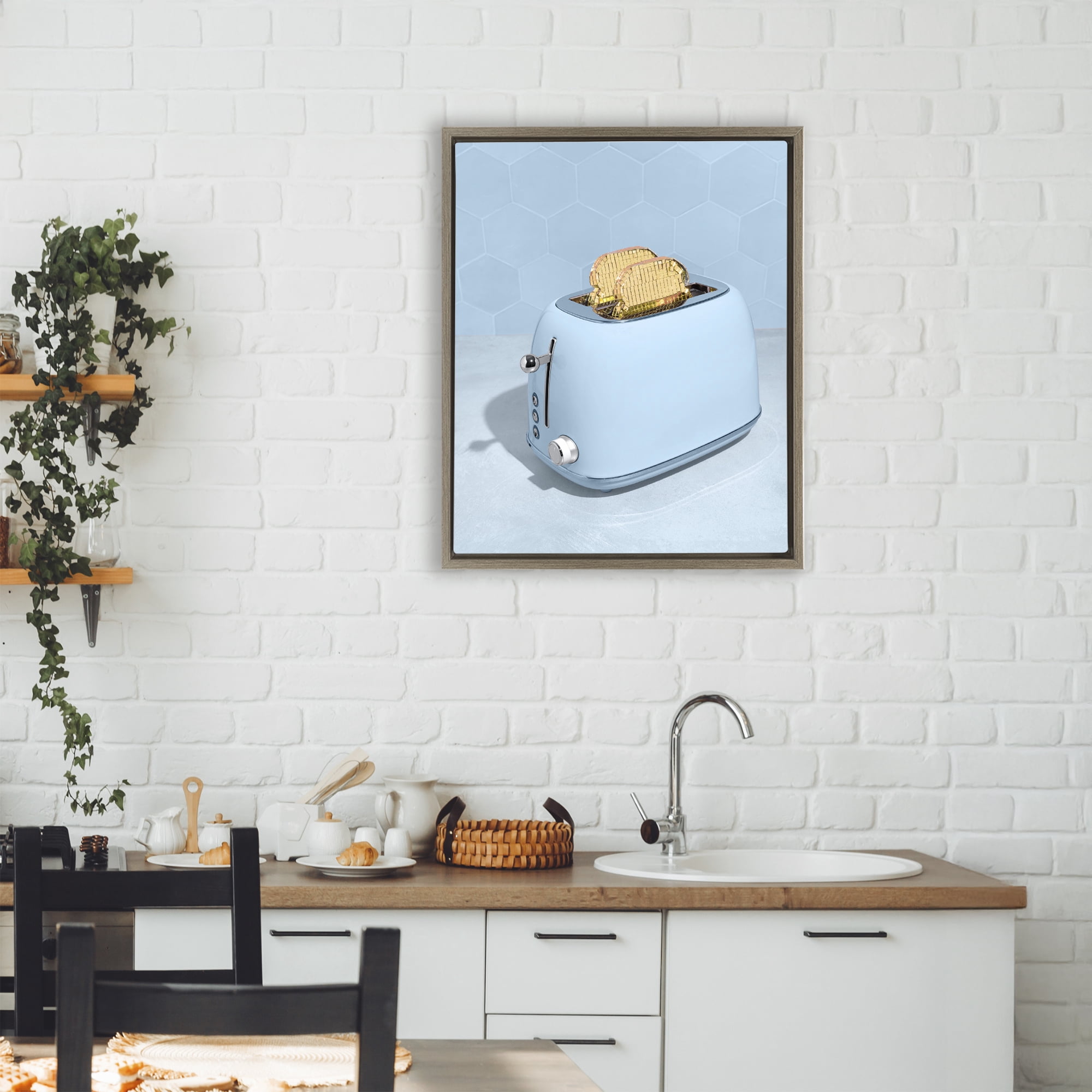 Stupell Industries Golden Disco Toaster Over Brown Framed Floater Canvas Wall Art, design by LISH Creative