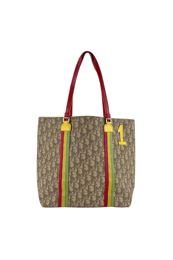 Pre-Owned Christian Dior shoulder bag/tote bag, Trotter pattern, brown and silver, women's,...