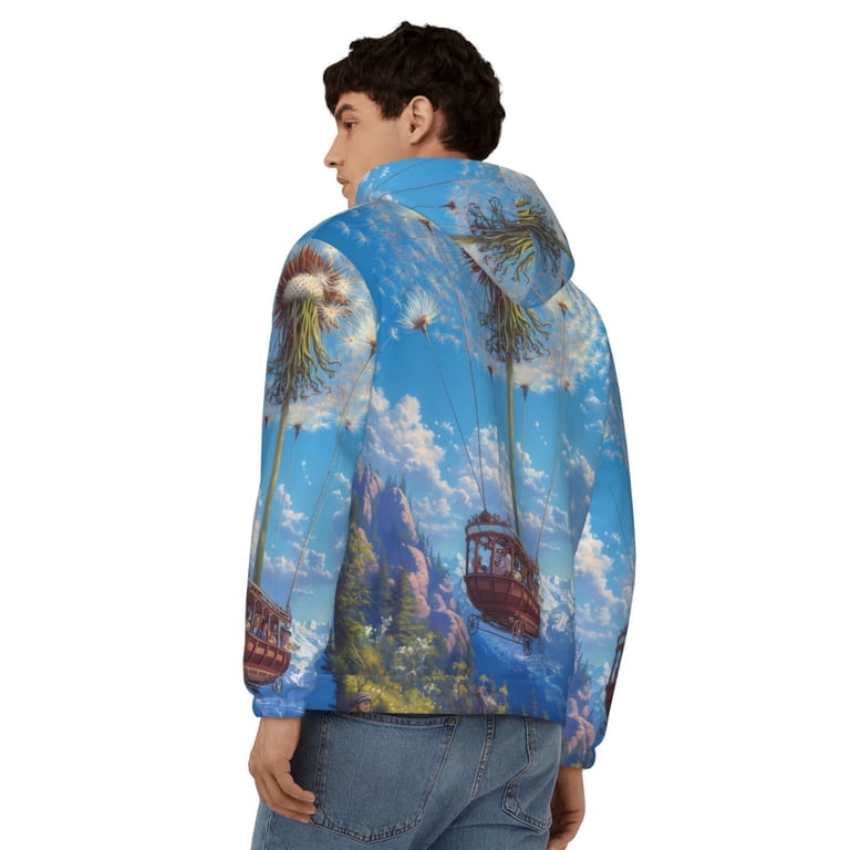 Wukai Dandelion Hot Air Balloon Print Men's Zip-Up Hoodie,Fleece
