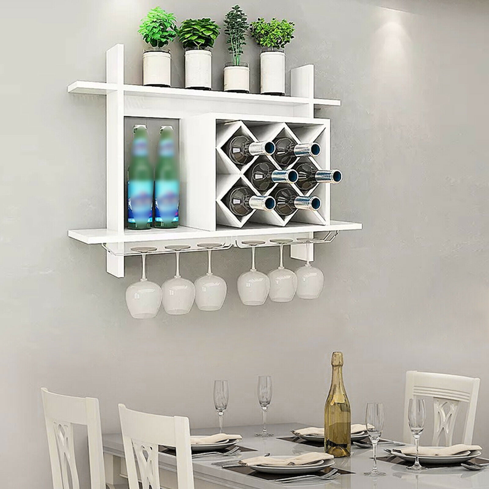 Miumaeov Modern Wine Wall Mounted DiamondShaped Wine Rack with 6Glass Holder Storage