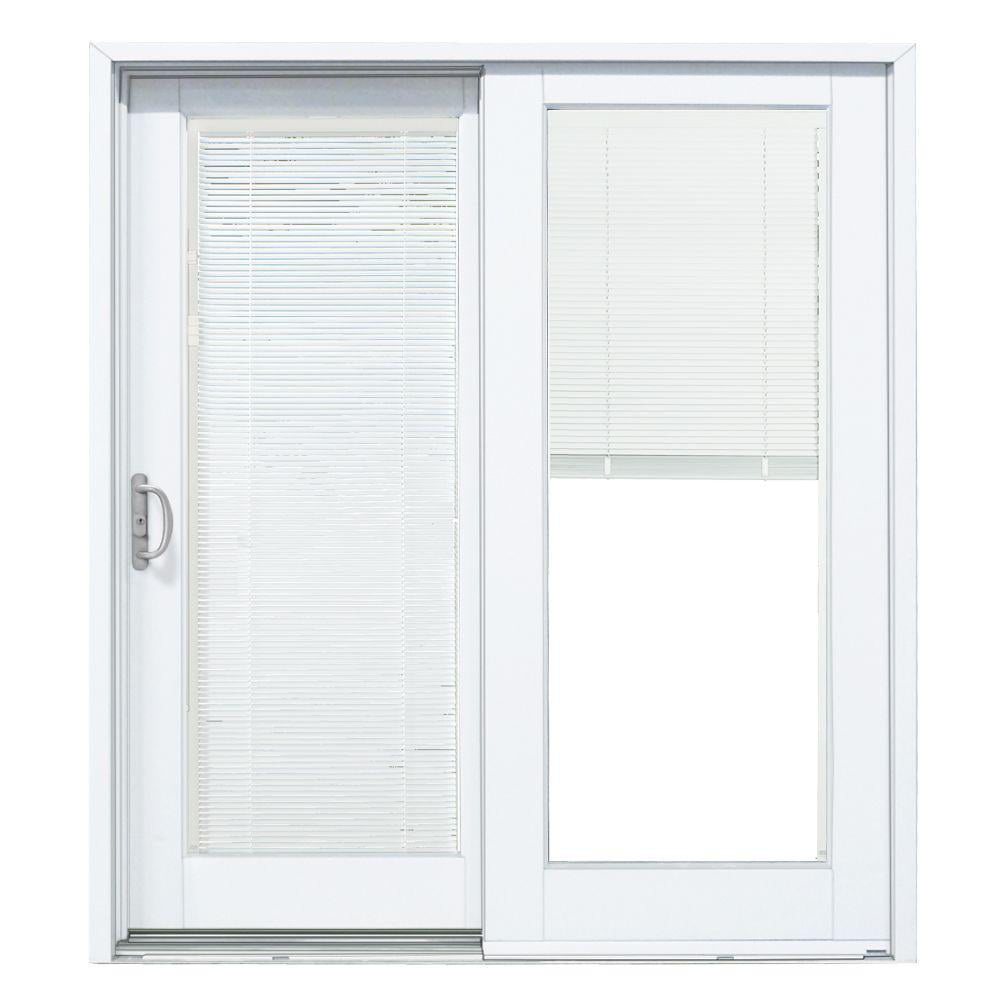 72 In X 80 Smooth White Left Hand Composite Sliding Patio Door With Built Blinds Com - Single Patio Door With Blinds Inside