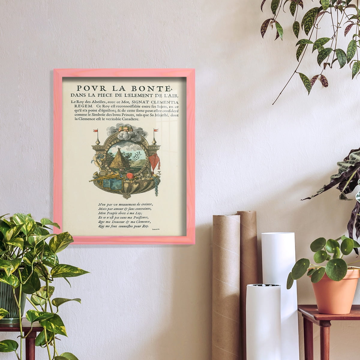 Printed Embellished Bookplate III - Framed Print w/glass - Sunset Pink