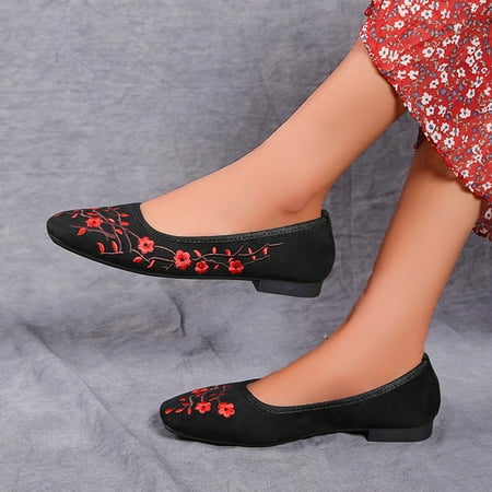 

Cathalem Ladies Casual Shoes for Women Comfortable Fashion Breathable On Women Single Embroidered Slip Casual Flat Shoes Women s Shoes Black 8