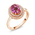 thumbnail image 2 of Gem Stone King 18K Rose Gold Plated Silver Oval Pink Mystic Topaz Halo Engagement Ring for Women (2.50 Cttw, Gemstone November Birthstone, Oval 8X6MM, Size 7), 2 of 4