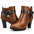thumbnail image 3 of Pennysue Women's Brown Short Boots Thin Chunky Heel Zipper Ankle Booties Size 9, 3 of 5