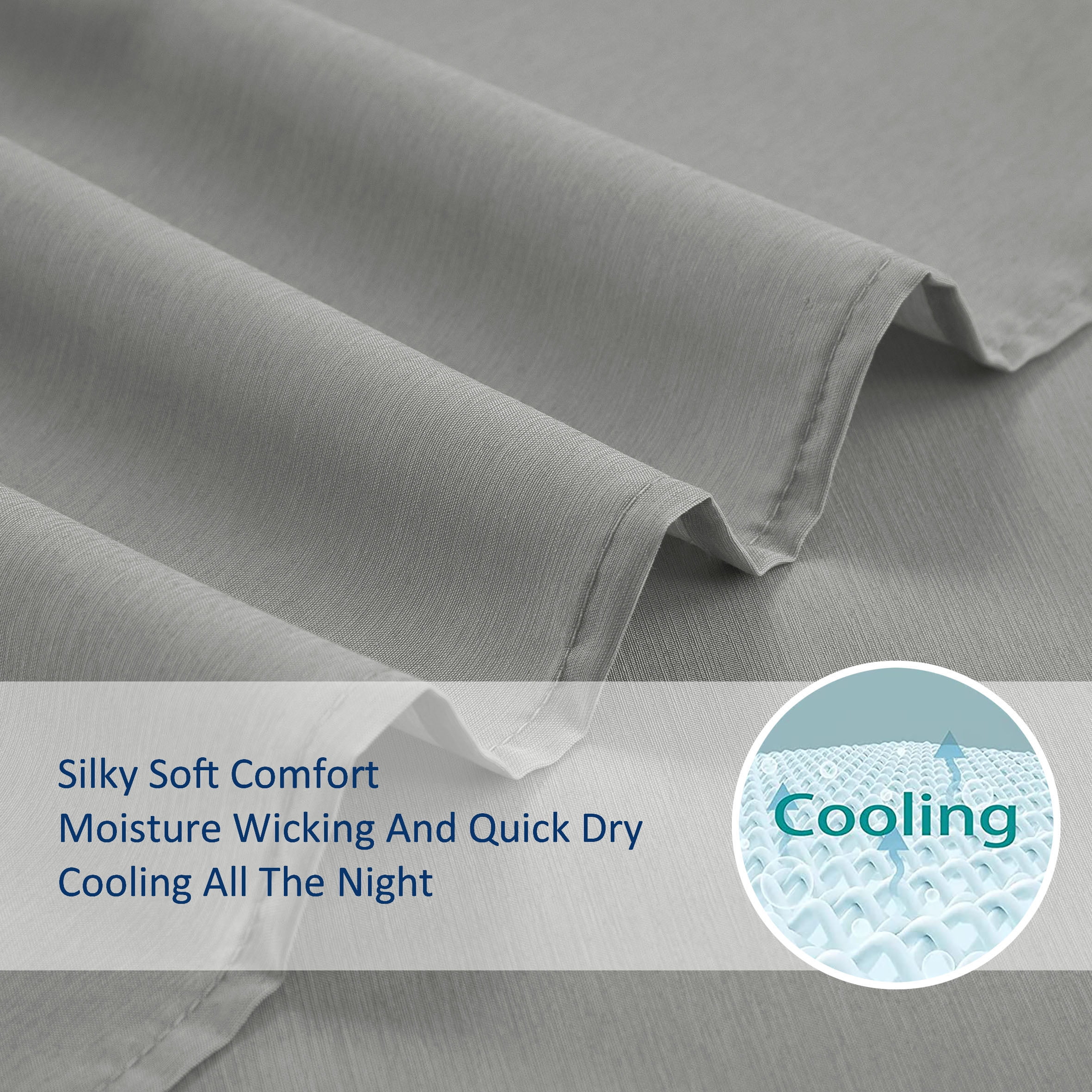 Lanco Premium 4 Piece Sheet Set, Bed Size: Queen, Bamboo Cooling, Solid Color, Light Grey