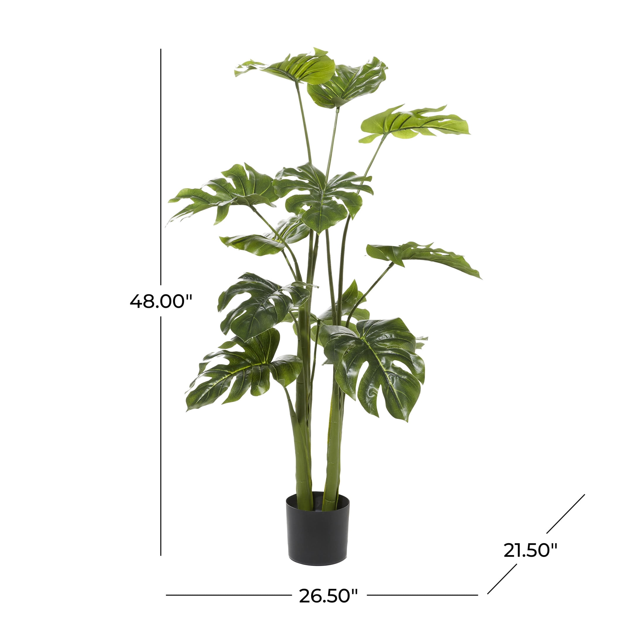 DecMode 48" Artificial Monstera Plant in Realistic Leaves and Black Plastic Pot