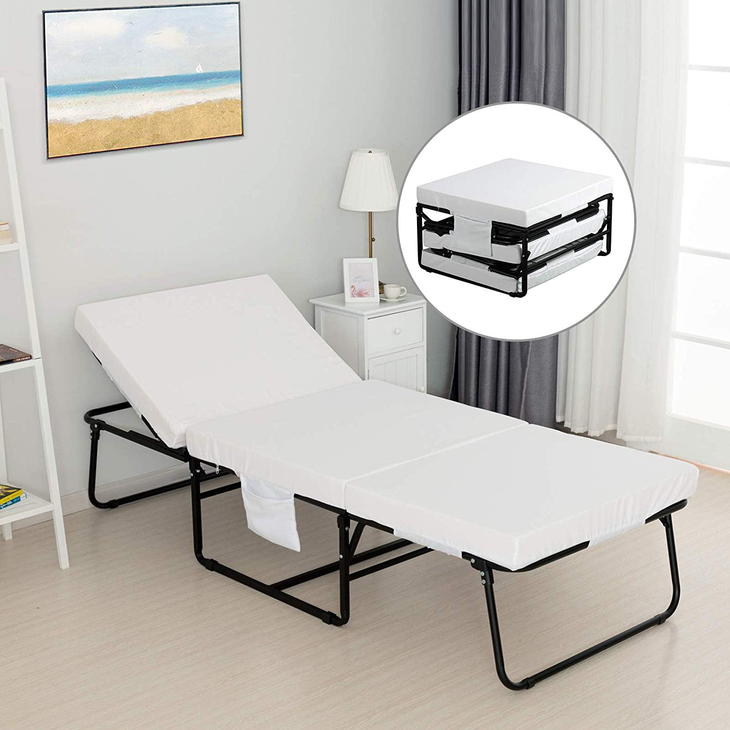 Mecor Modern Metal Adjustable Folding, Twin Xl Guest Bed
