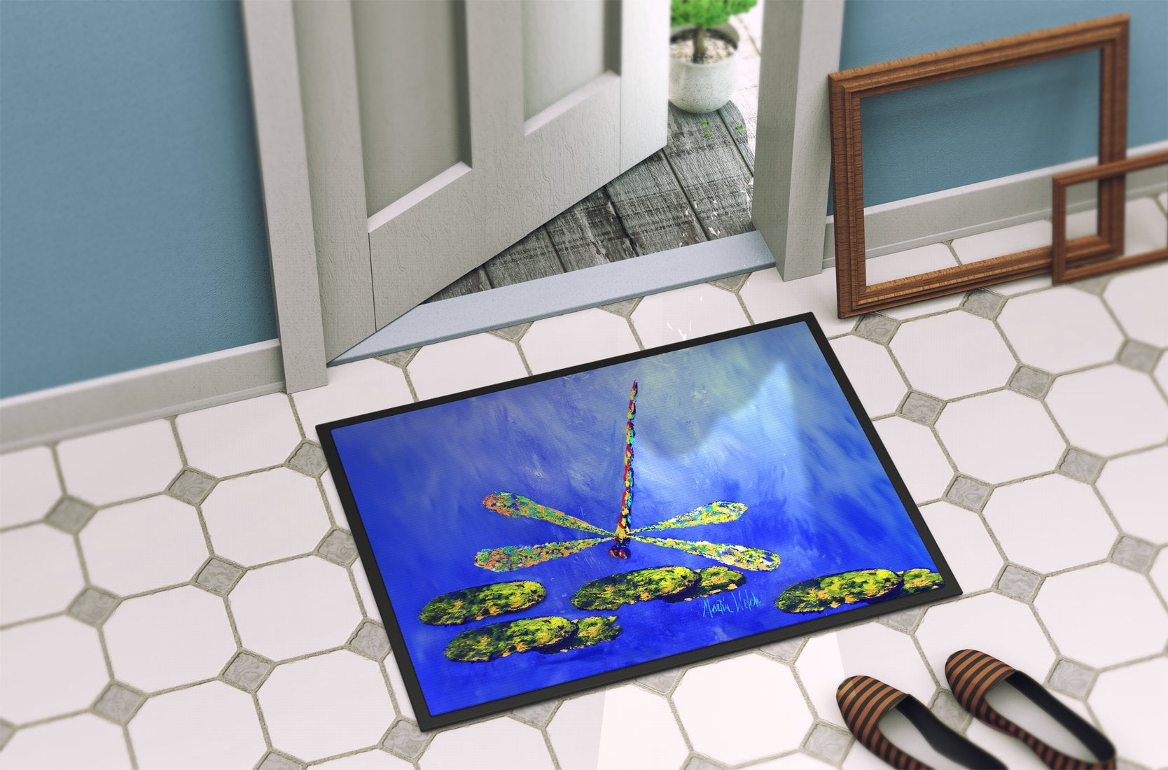 Carolines Treasures MW2023MAT 18 x 27 in. Blue Dragonfly Doormat