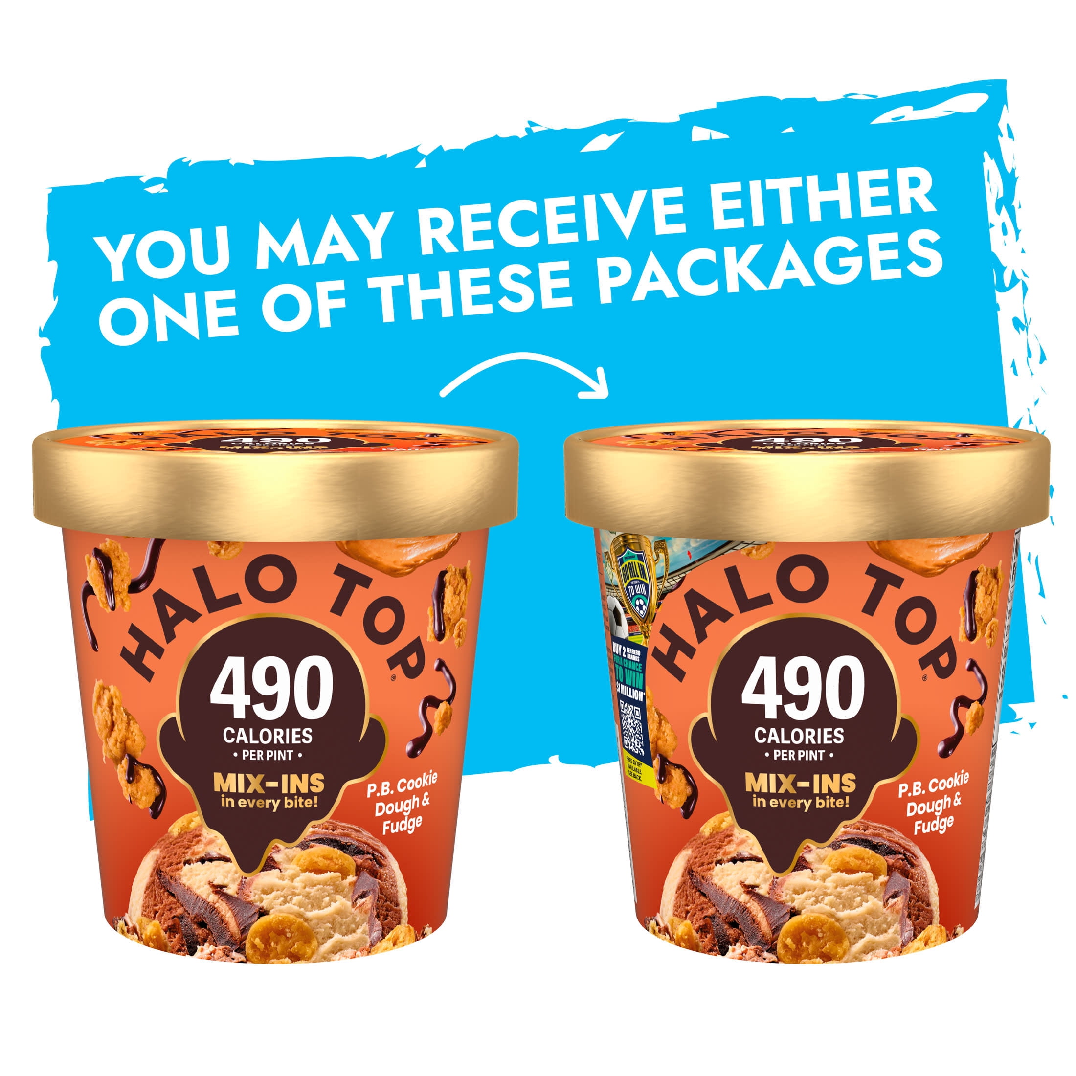 Halo Top Peanut Butter Cookie Dough and Fudge Light Ice Cream, Lower Calorie Frozen Dessert Pint, 16 fl oz
